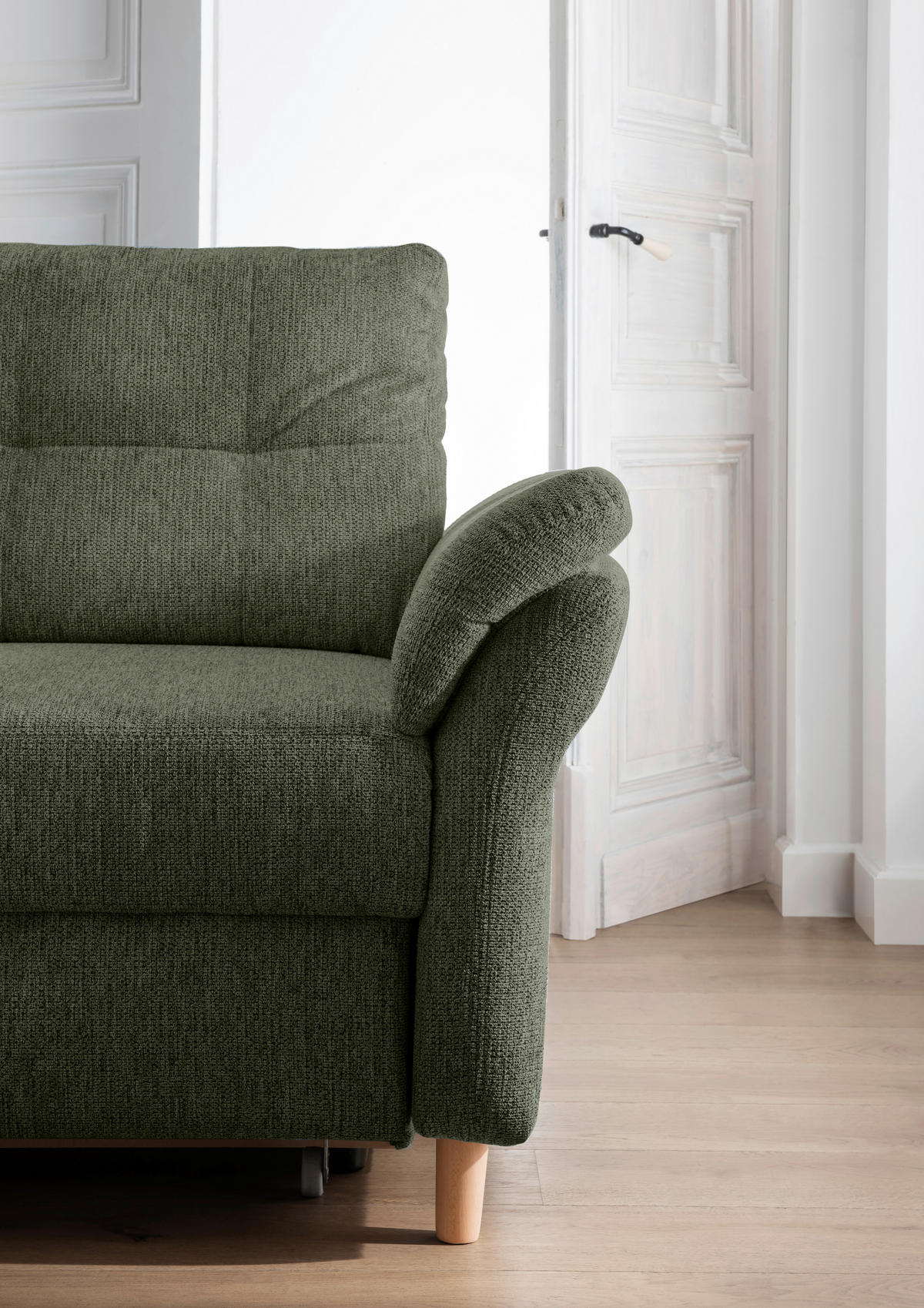 ECKSOFA in Chenille Dunkelgrün  - Dunkelgrün/Naturfarben, Modern, Holz/Textil (176/250cm) - Livetastic