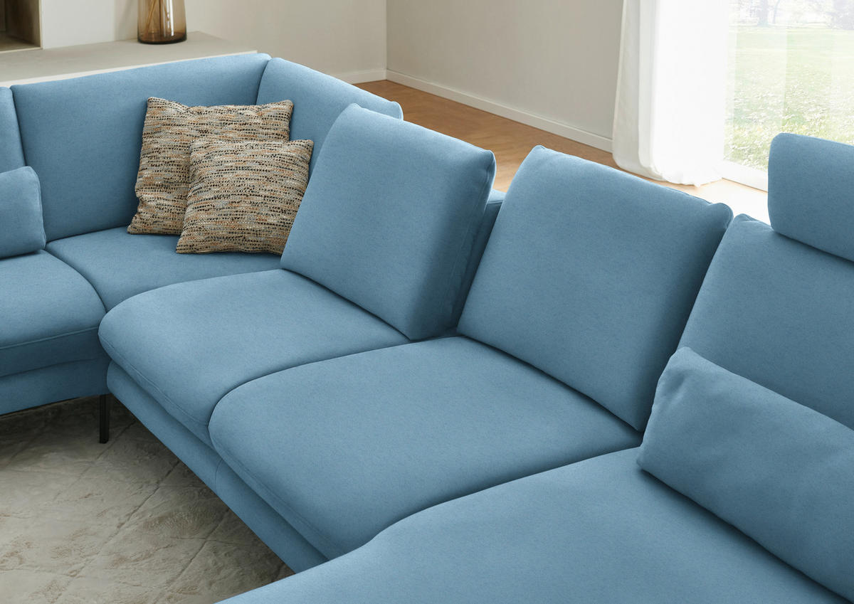 WOHNLANDSCHAFT  in Chenille, Flachgewebe Blau  - Blau/Schwarz, Design, Textil/Metall (208/344/180cm) - Dieter Knoll