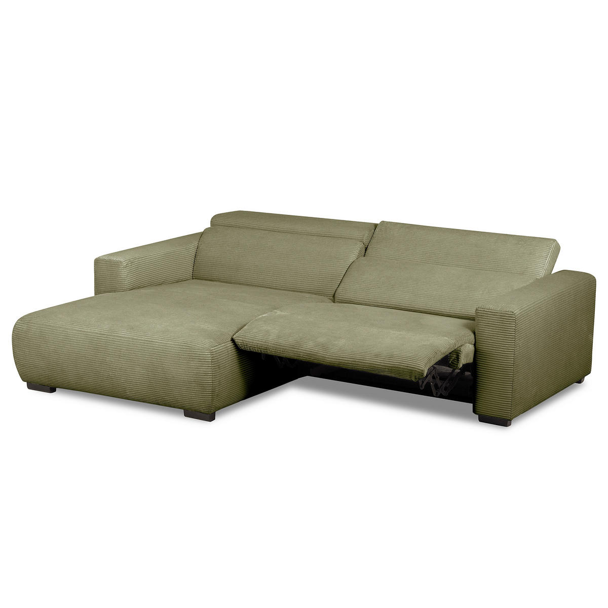 ECKSOFA RENO Grün Cord Relaxfunktion, Kopfteilverstellung  - Schwarz/Grün, Design, Kunststoff/Textil (184/248cm) - Livetastic