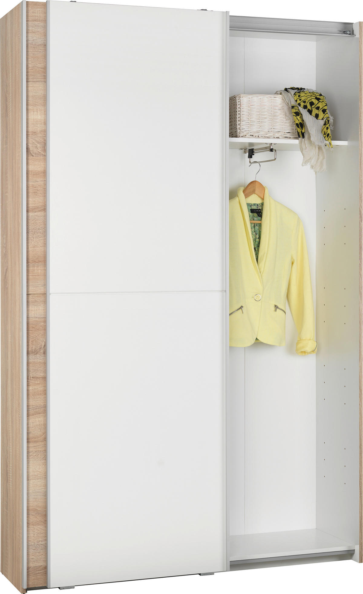 SCHWEBETÜRENSCHRANK in Weiss, Sonoma Eiche  - Weiss/Alufarben, Konventionell, Holzwerkstoff (125/195/38cm) - Livetastic