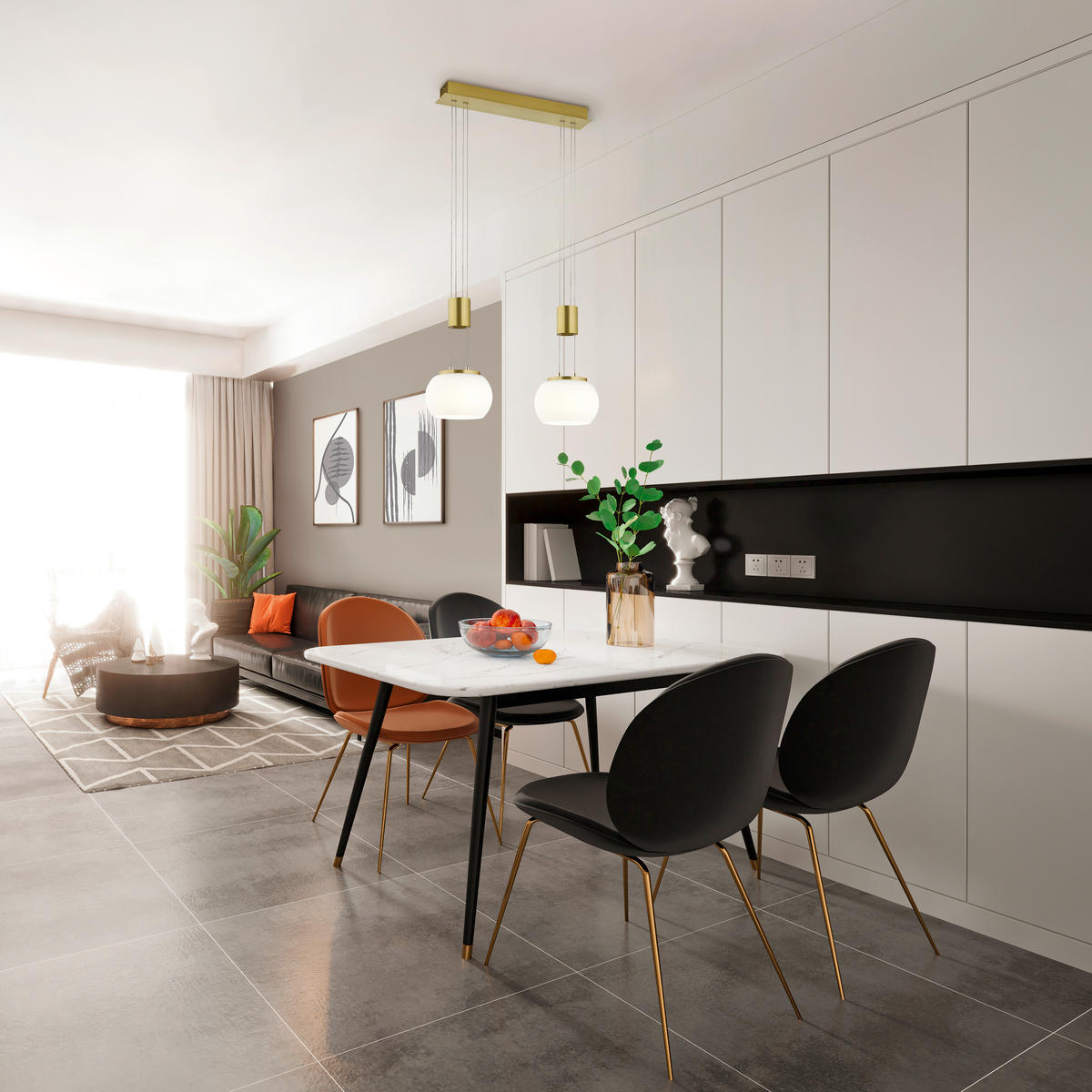 LED-HÄNGLAMPA Madison 46/150/18 cm  - vit/mässingsfärgad, Klassisk, metall/glas (46/150/18cm) - Trio Leuchten