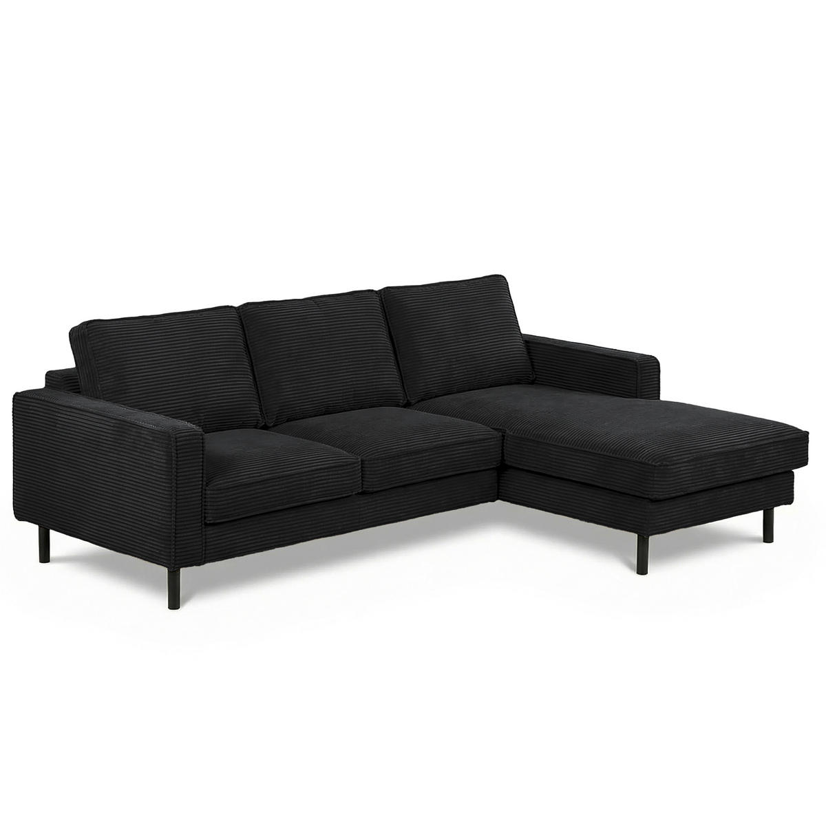 ECKSOFA Cord Schwarz  - Schwarz, Design, Textil/Metall (238/166cm) - Livetastic