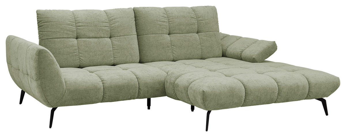 ECKSOFA Hellgrün Flachgewebe Rücken echt, Sitztiefenverstellung  - Schwarz/Hellgrün, KONVENTIONELL, Textil/Metall (273/211cm) - SetOne by Musterring