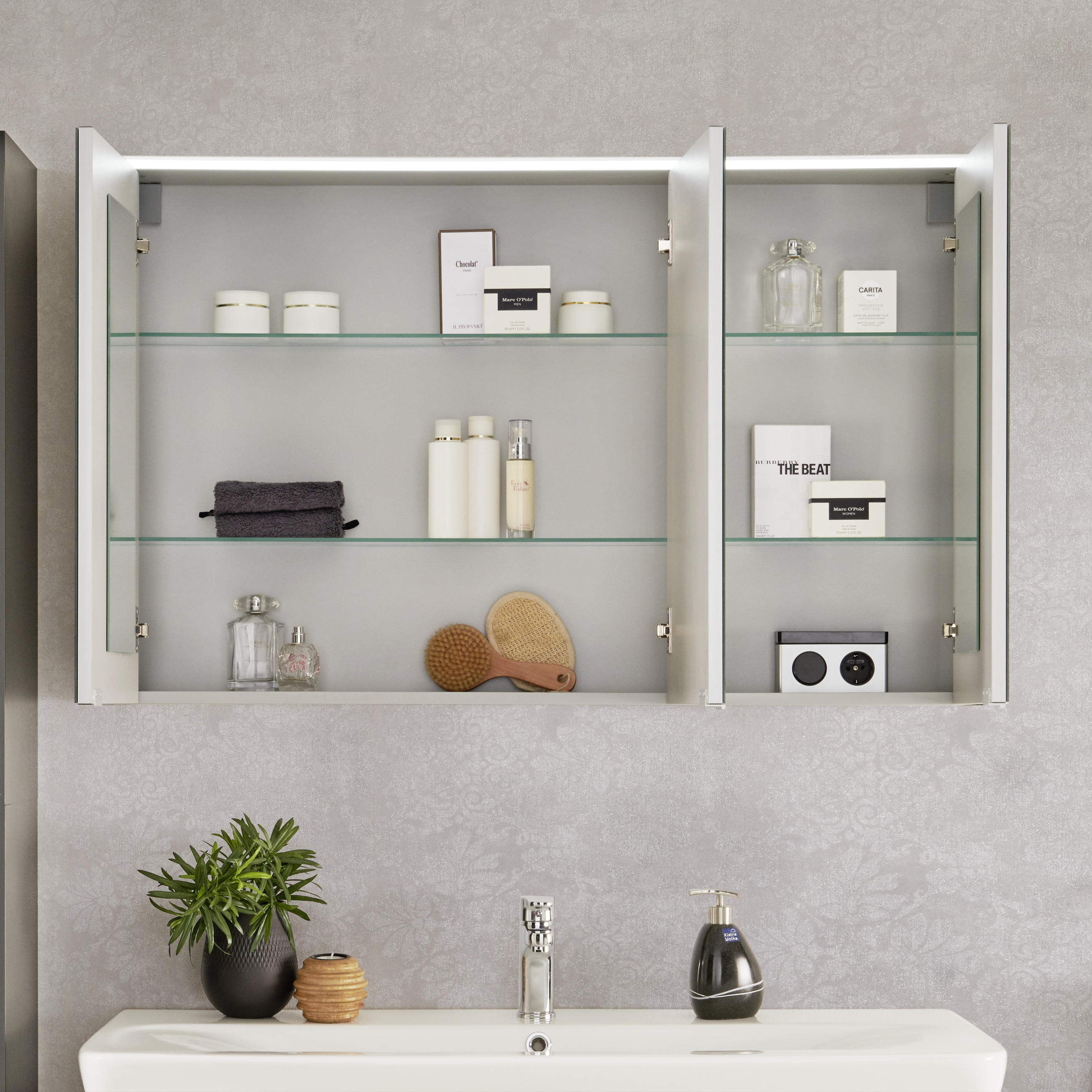 SPIEGELSCHRANK 110/68,3/16 cm  - Alufarben/Weiß, MODERN, Glas/Holzwerkstoff (110/68,3/16cm) - Voleo