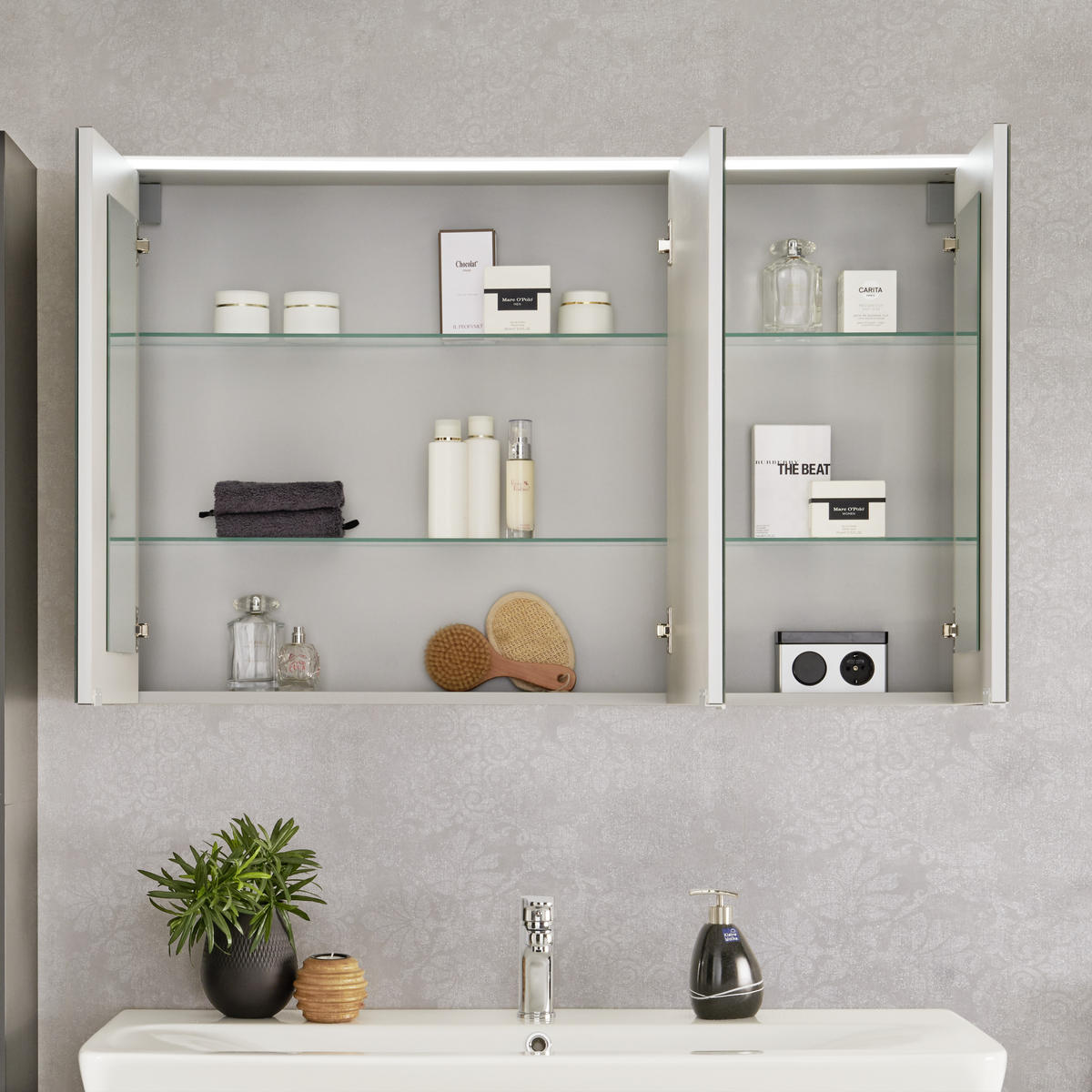 SPIEGELSCHRANK 110/68,3/16 cm  - Eichefarben/Alufarben, MODERN, Glas/Holzwerkstoff (110/68,3/16cm) - Voleo