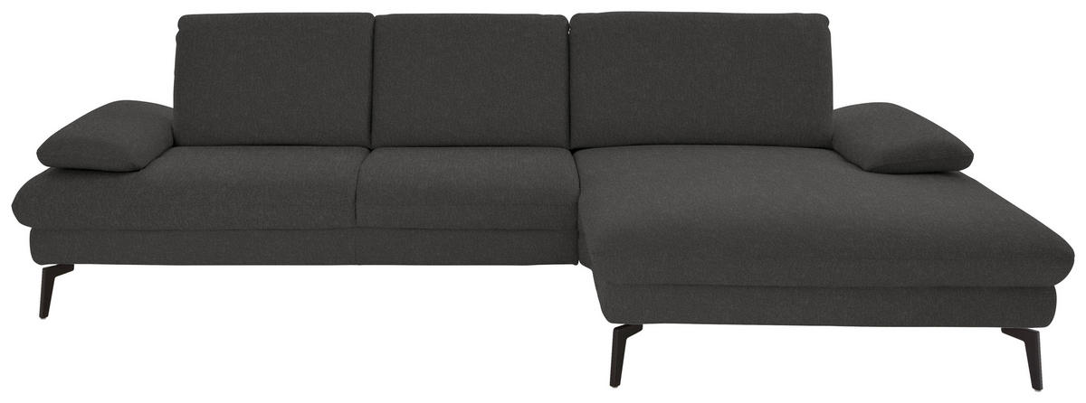 ECKSOFA in Chenille, Mikrofaser Graubraun  - Graubraun/Schwarz, Design, Textil/Metall (299/157cm) - Dieter Knoll
