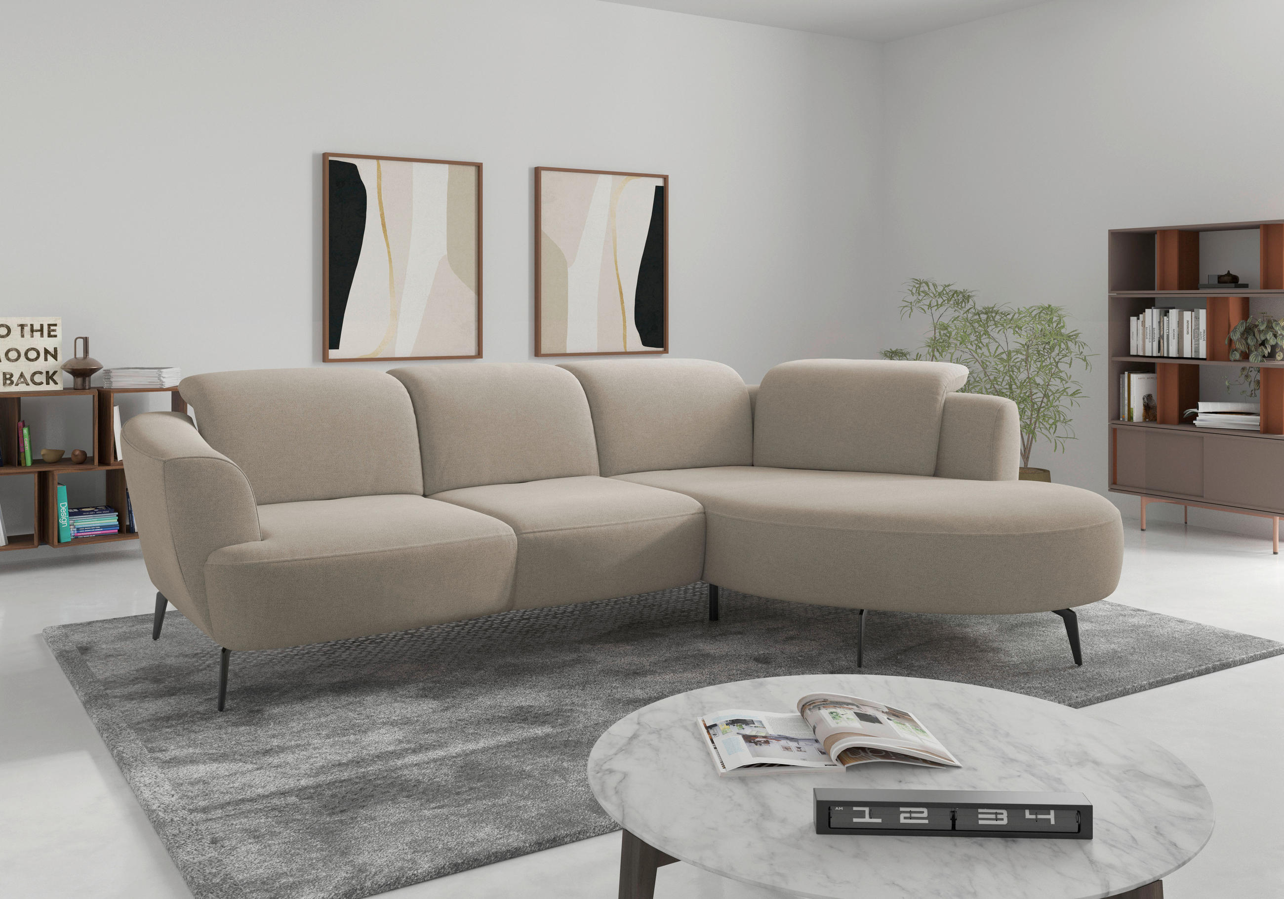 ECKSOFA ZOE E in Mikrofaser Beige  309/199 cm  - Beige/Schwarz, KONVENTIONELL, Textil/Metall (309/199cm) - Sit & More
