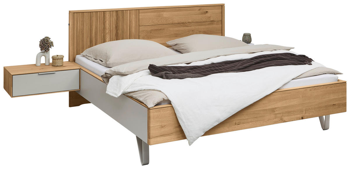 BETTANLAGE - Wildeiche/Perlmutt, Design, Holz (180/200cm) - Valnatura