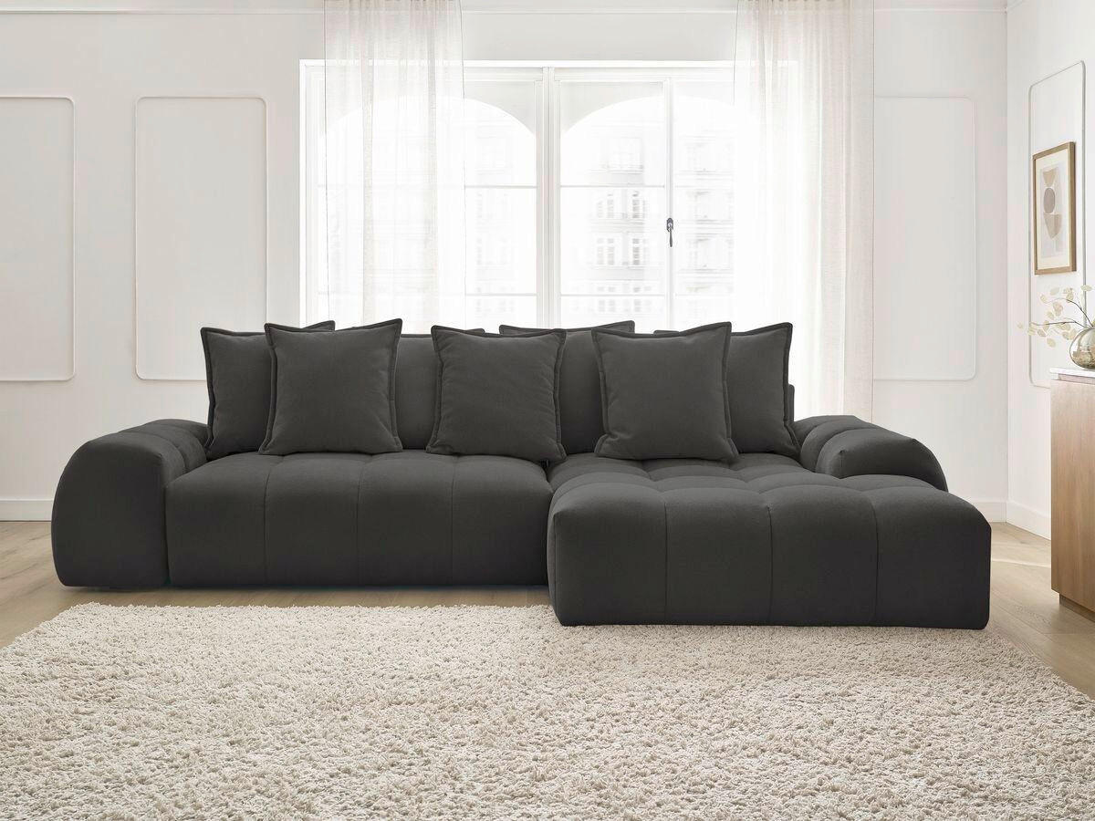 ECKSCHLAFSOFA EVEREST  mit Rücken echt, Armteil links, Armteil rechts Struktur Schwarz  - Schwarz, MODERN, Kunststoff/Textil (318/180cm) - Livetastic