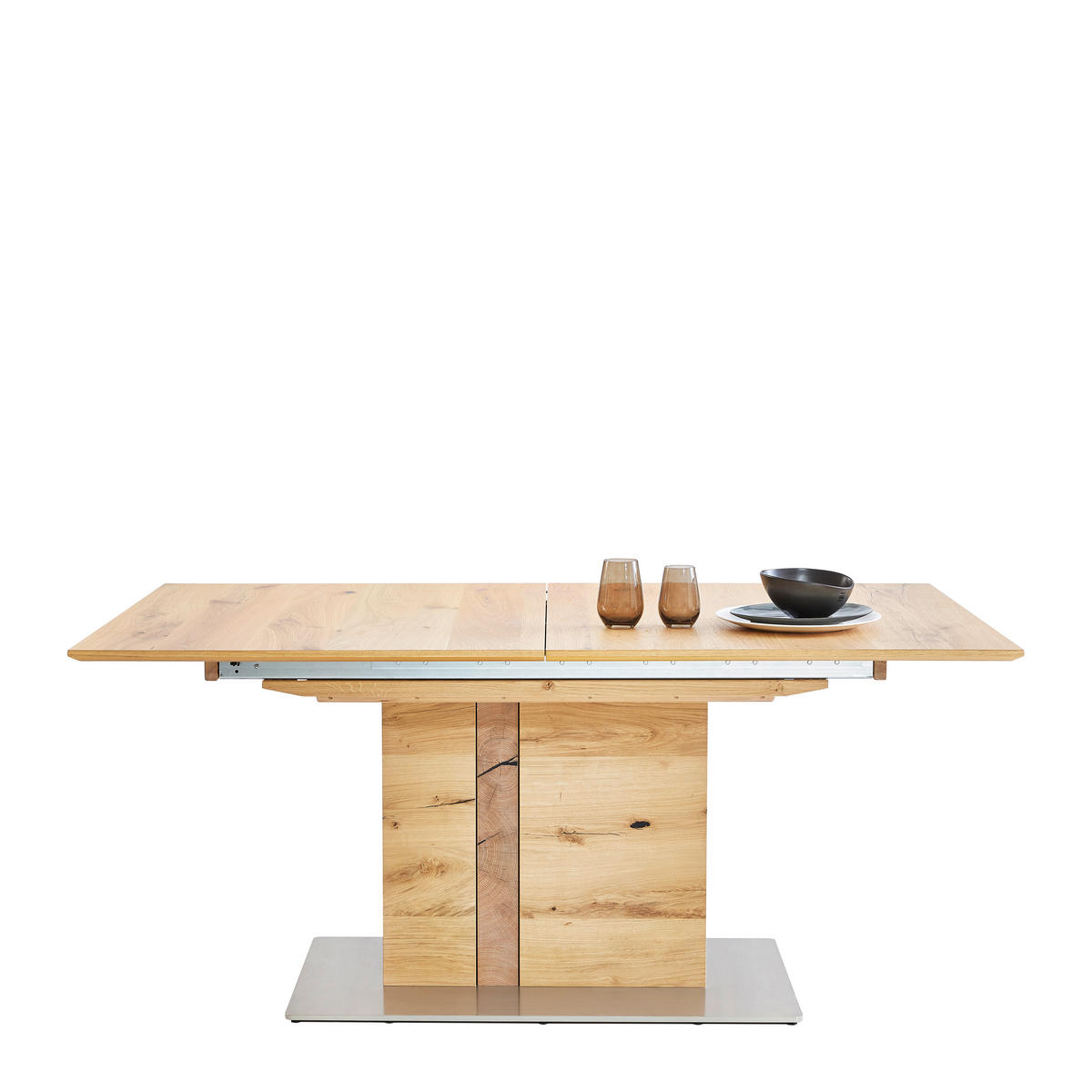 ESSTISCH Eiche furniert rechteckig Eichefarben, Edelstahlfarben  - Edelstahlfarben/Eichefarben, Design, Holz/Metall (170/100/75cm) - Venjakob