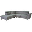 ECKSOFA inkl. Funktionen Hellgrau Webstoff  - Silberfarben/Hellgrau, Design, Textil/Metall (226/257cm) - Xora