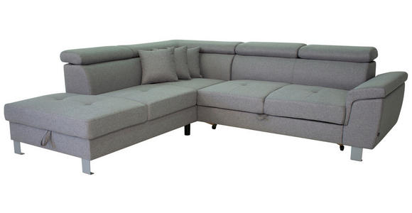ECKSOFA inkl. Funktionen Hellgrau Webstoff  - Silberfarben/Hellgrau, Design, Textil/Metall (226/257cm) - Xora
