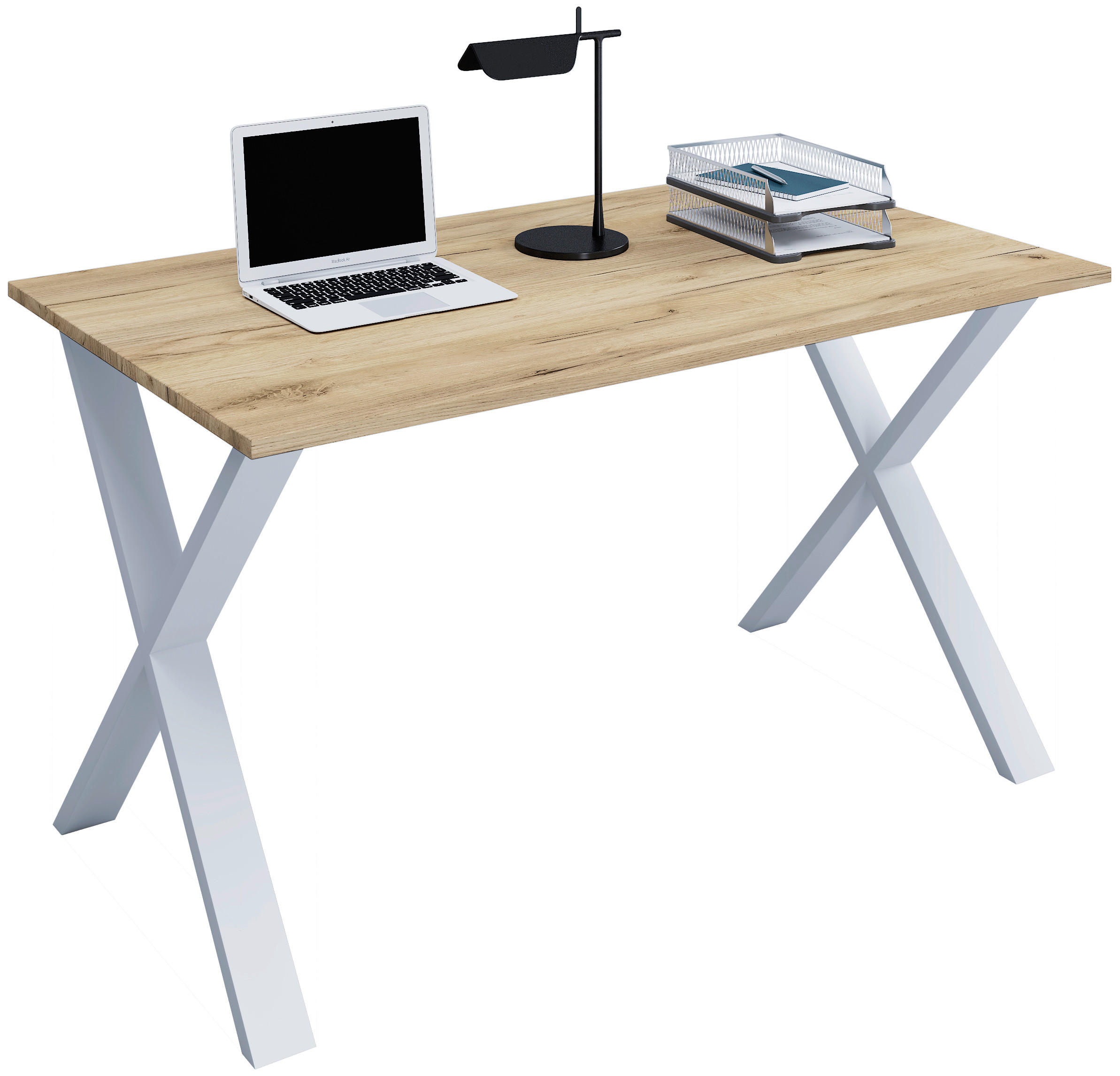 SCHREIBTISCH  in Silberfarben, Honigeiche  - Honigeiche/Silberfarben, Design, Holzwerkstoff/Metall (140/76/80cm) - MID.YOU