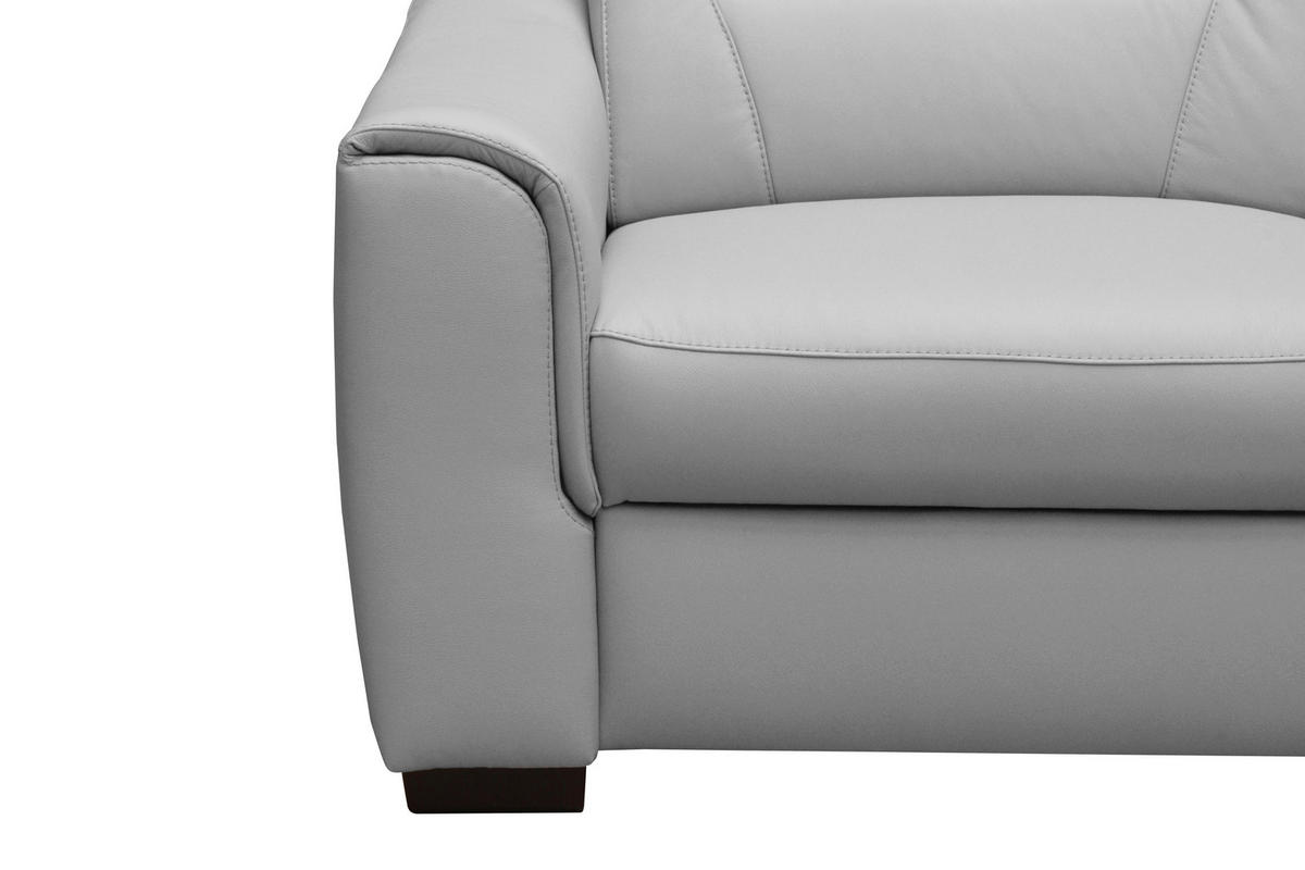 ECKSOFA  in Lederlook Echtleder Platinfarben  - Platinfarben/Wengefarben, Design, Leder/Holz (260/260cm) - Celina Home