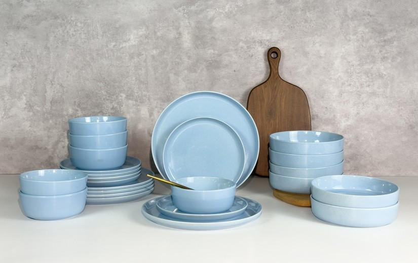 Thumbnail - Novel Kombiservice Colori blu, Blau, Keramik, 24-teilig, Uni, 550 ml, Lfgb, lebensmittelecht, Essen & Trinken, Geschirr,...