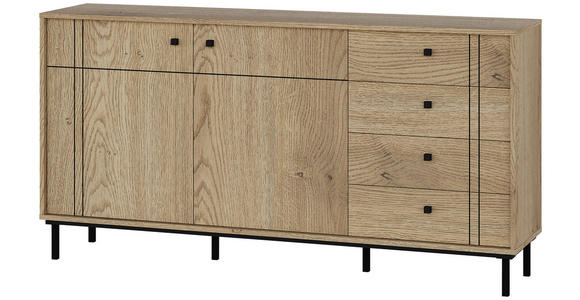 SIDEBOARD in 160,2/81,8/37 cm - Eichefarben/Schwarz, MODERN, Holzwerkstoff/Kunststoff (160,2/81,8/37cm) - Carryhome