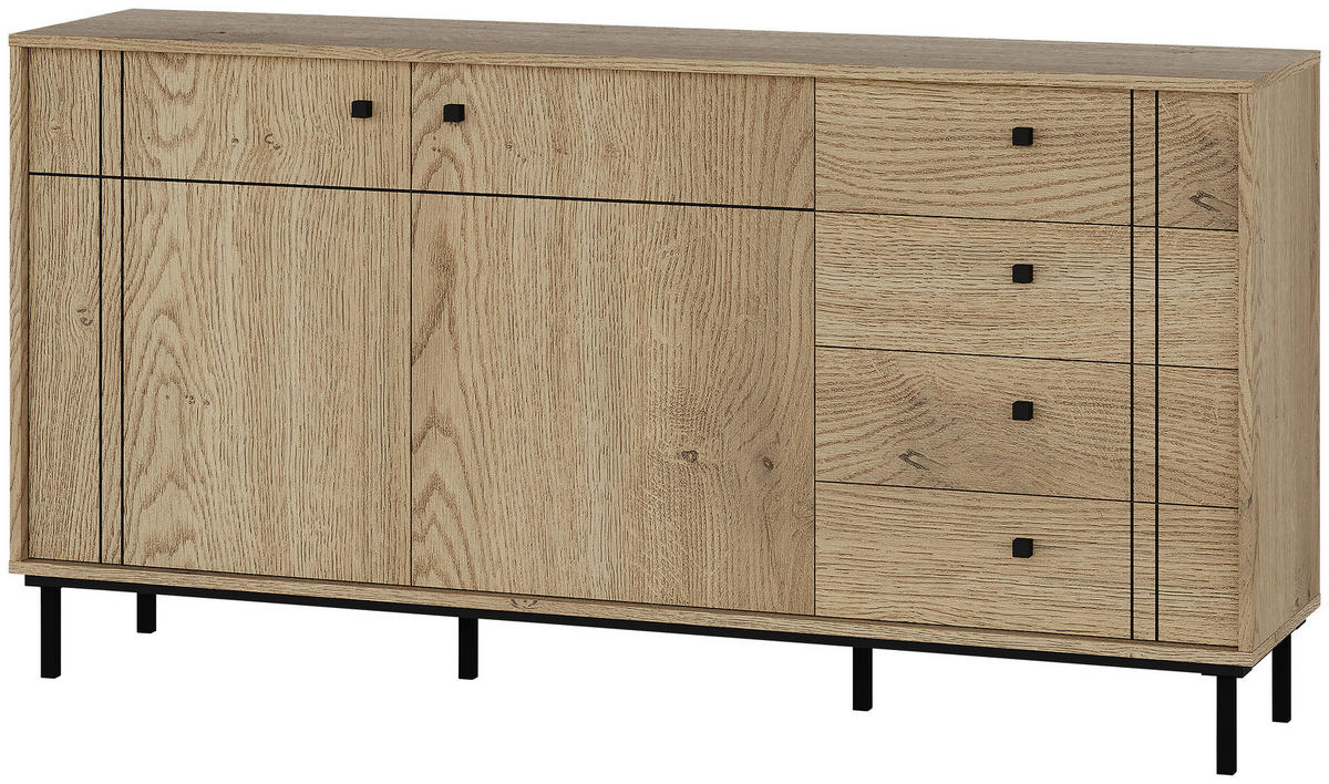 SIDEBOARD 160,2/81,8/37 cm  in Eichefarben  - Eichefarben/Schwarz, Modern, Holzwerkstoff/Kunststoff (160,2/81,8/37cm) - Carryhome