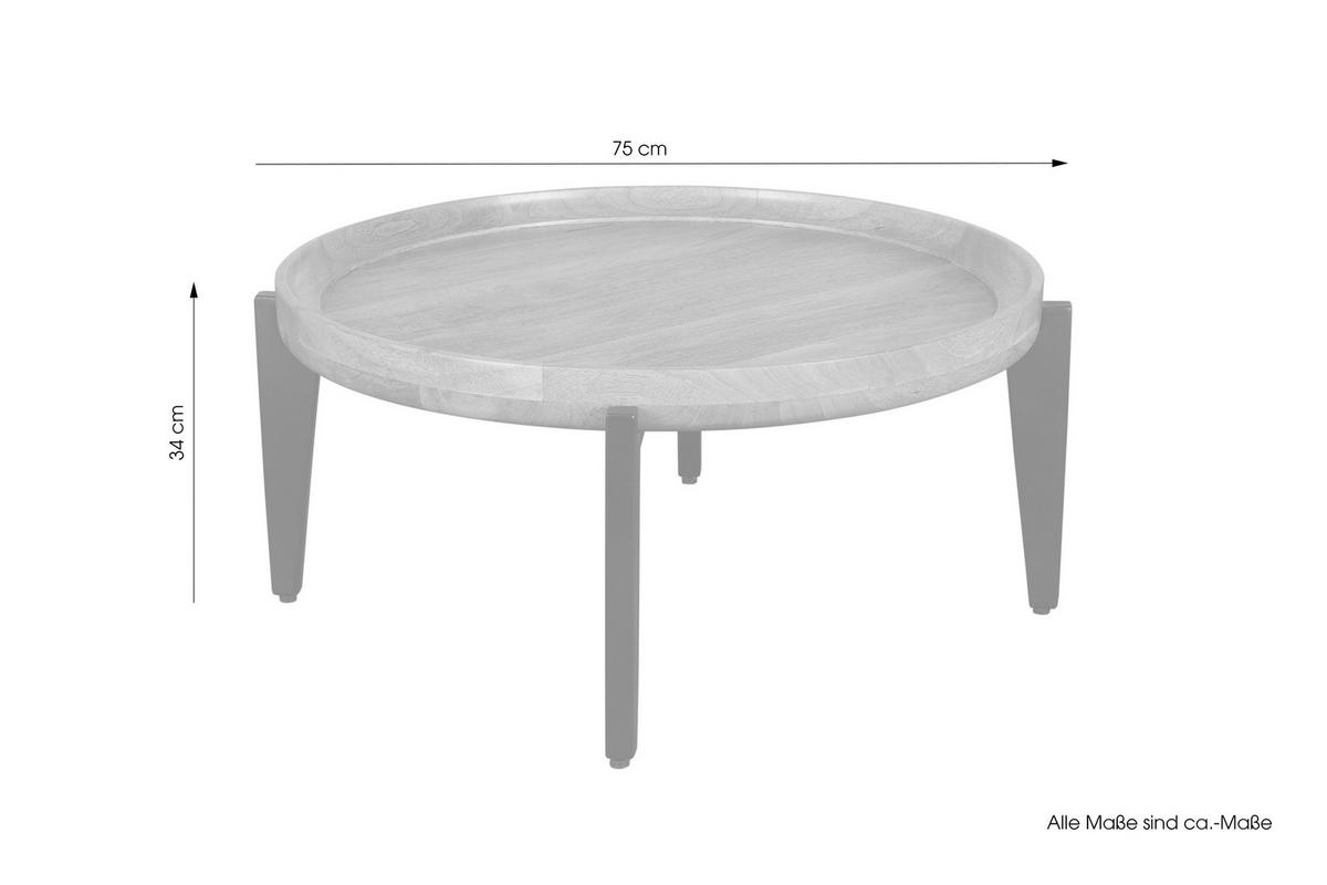 COUCHTISCH Mangoholz vollmassiv Hellbraun, Schwarz  - Hellbraun/Schwarz, Design, Holz/Metall (75/34cm) - Livetastic