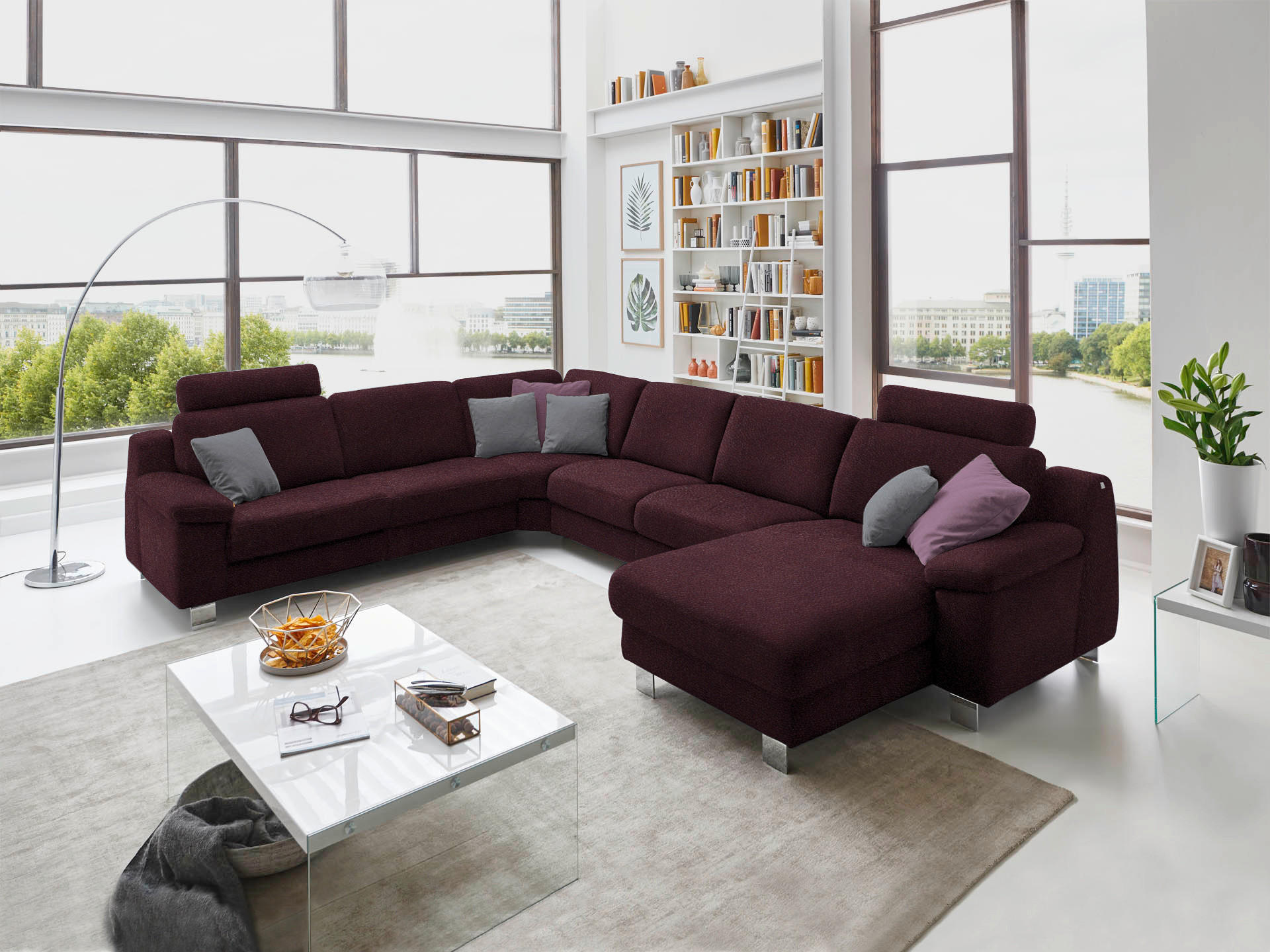 WOHNLANDSCHAFT in Mikrofaser Dunkelbraun  - Chromfarben/Dunkelbraun, Design, Textil/Metall (278/364/166cm) - Valdera