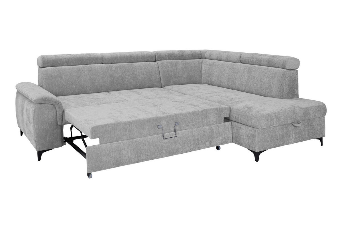 ECKSOFA Silberfarben Chenille Bettkasten, Schlaffunktion, Rücken echt, Kopfteilverstellung, Liegefläche im Originalstoff  - Silberfarben/Schwarz, KONVENTIONELL, Textil/Metall (265/206cm) - Carryhome