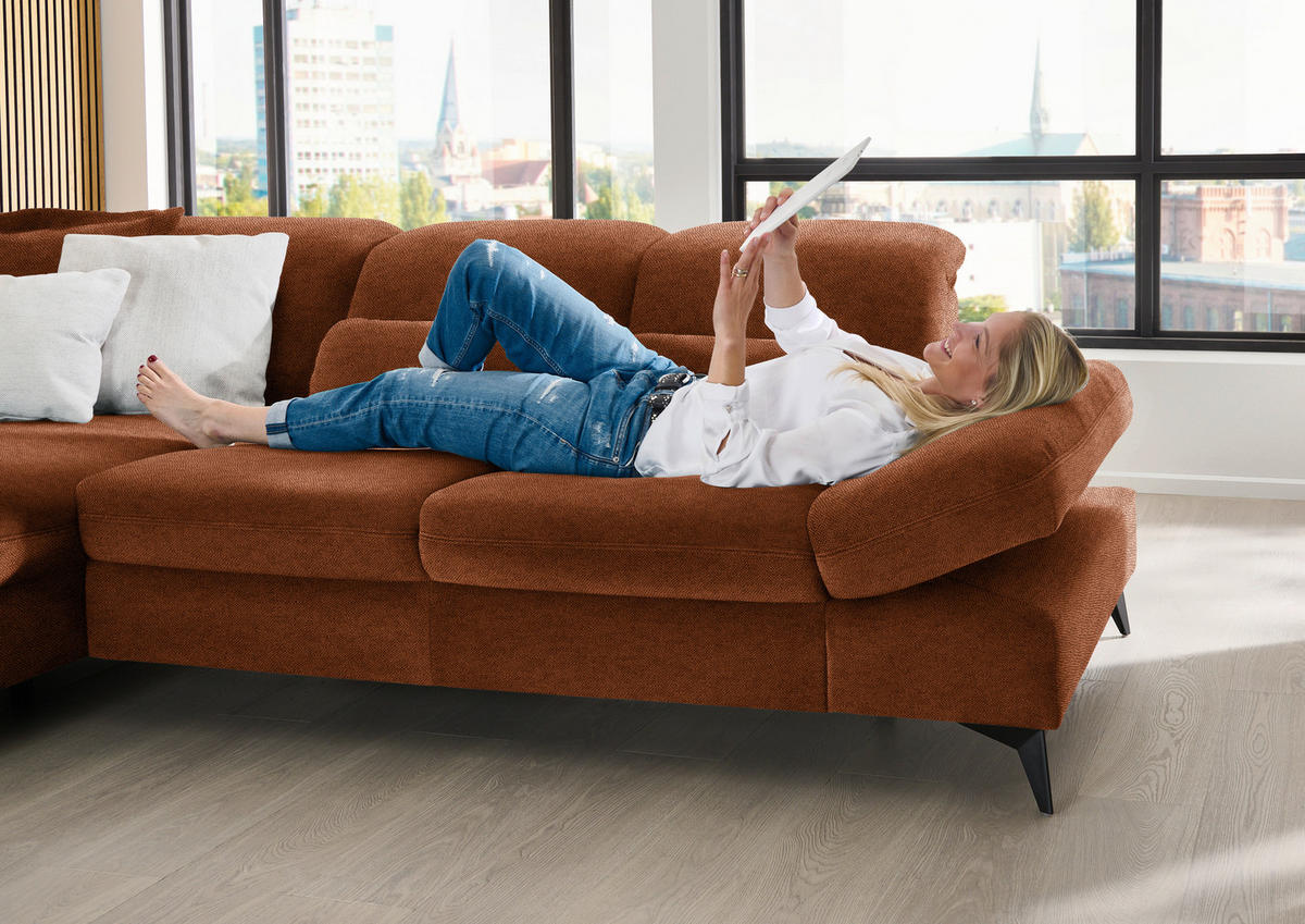 ECKSOFA  in Chenille Rostfarben  198/288 cm  - Rostfarben/Schwarz, Design, Textil/Metall (198/288cm) - Beldomo Style