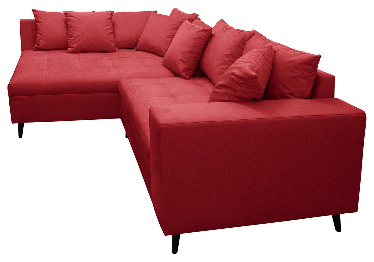 Ecksofa inkl. Hocker in Mikrofaser Rot  - Rot/Schwarz, Design, Holz/Textil (174/247cm) - MID.YOU