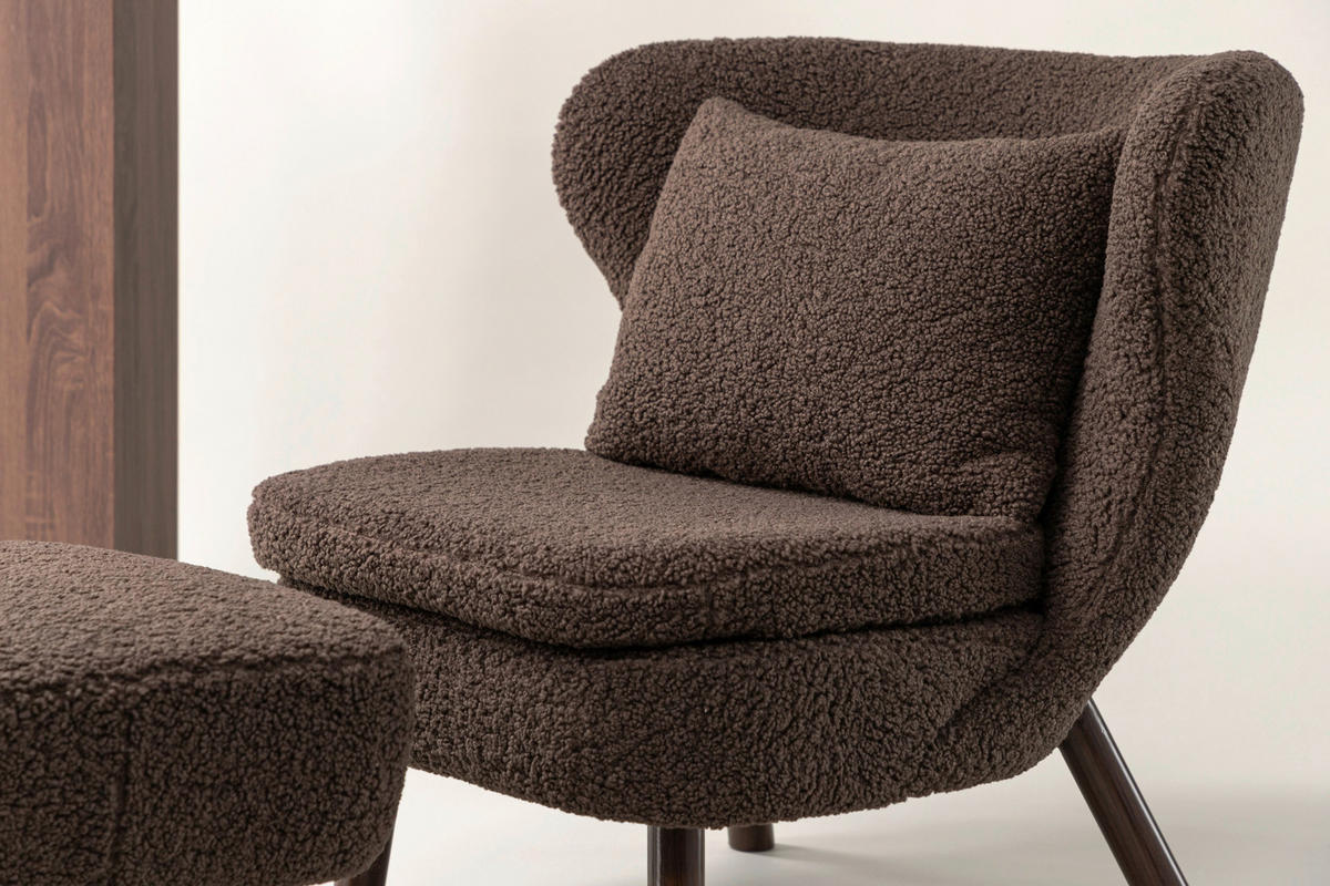 FÅTÖLJ MED FOTPALL i metall, textil brun  - brun, Design, metall/textil (60,5/80/85cm) - Livetastic