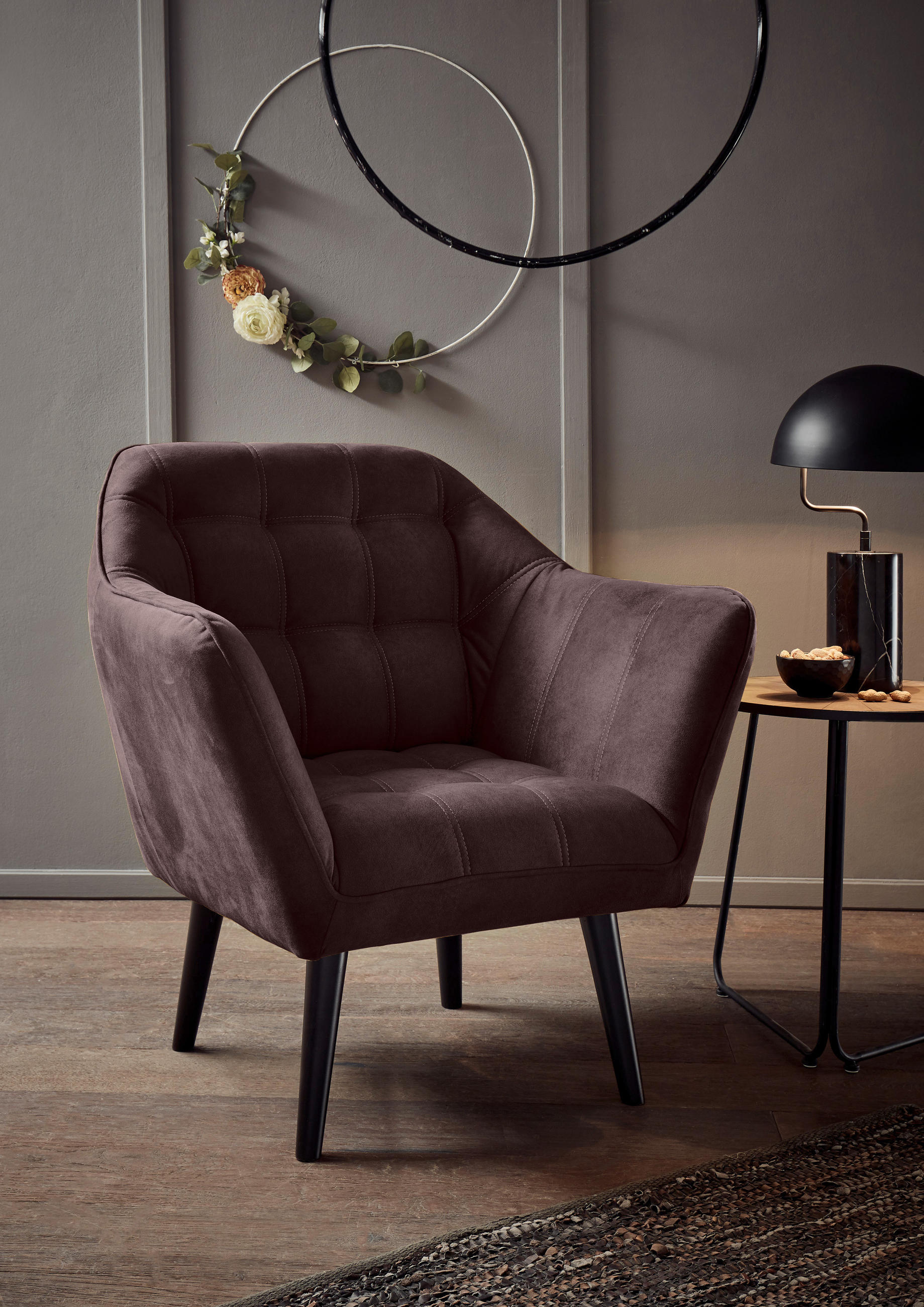 COCKTAILSESSEL Mikrovelours Aubergine    - Aubergine/Schwarz, MODERN, Holz/Textil (84/87/70cm) - MID.YOU