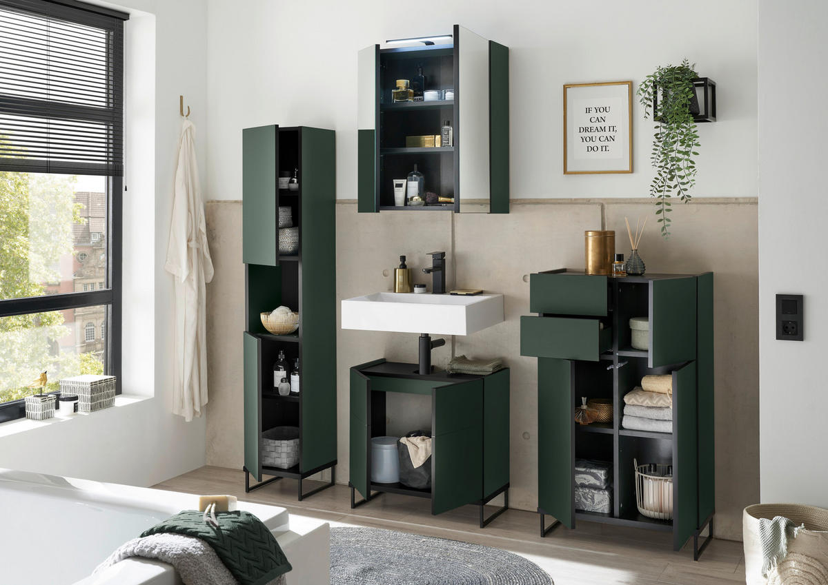 HOCHSCHRANK 30/162/31 cm  - Schwarz/Grün, Basics, Holzwerkstoff/Metall (30/162/31cm) - MID.YOU