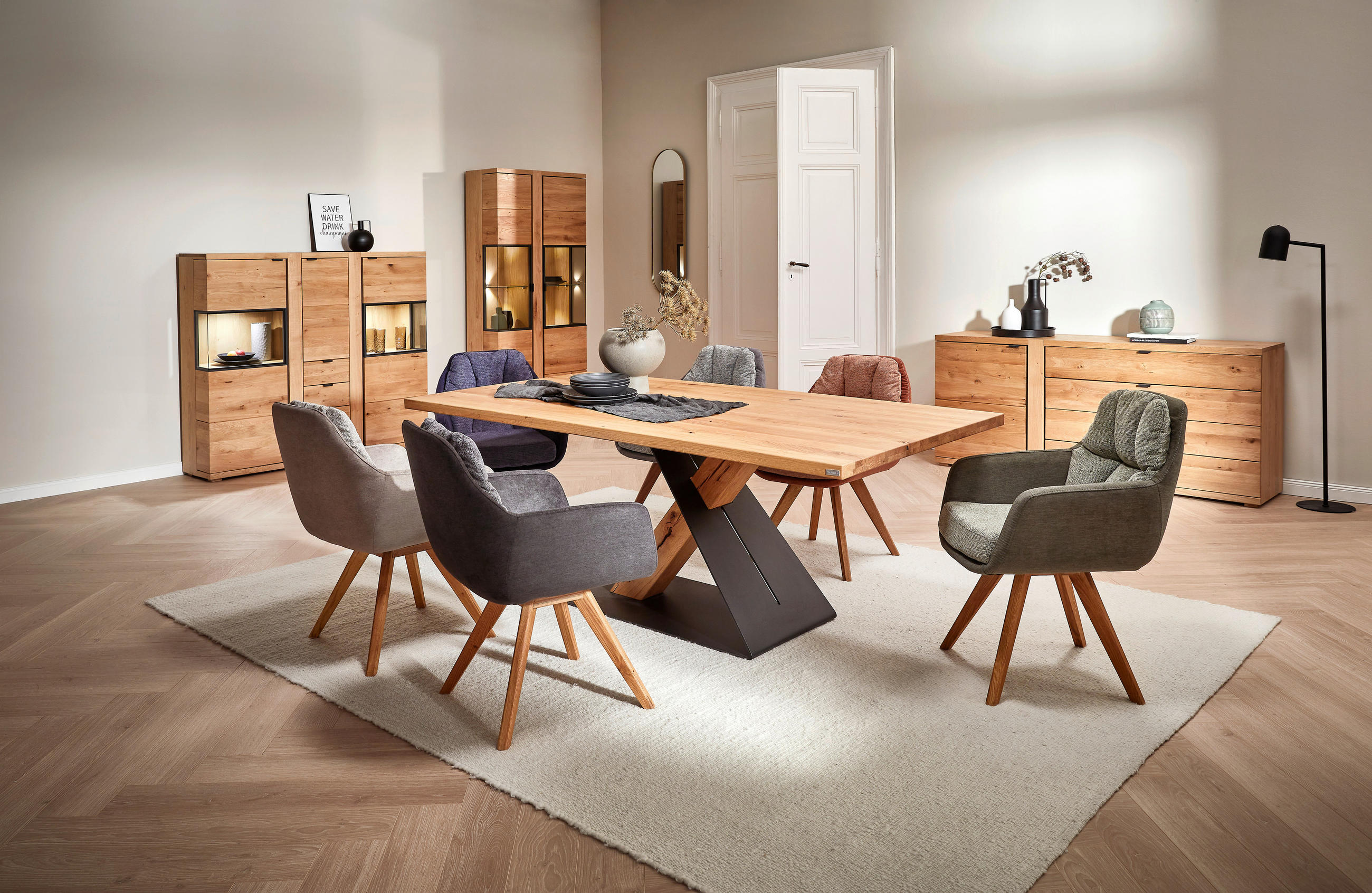 ARMLEHNSTUHL  in Flachgewebe  - Wildeiche/Cappuccino, Design, Holz/Textil (65/85/68cm) - Linea Natura