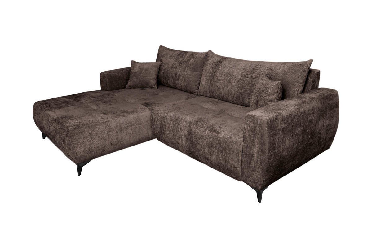 ECKSOFA BELARO Braun Chenille  - Schwarz/Braun, Design, Textil/Metall (177/246cm) - P & B