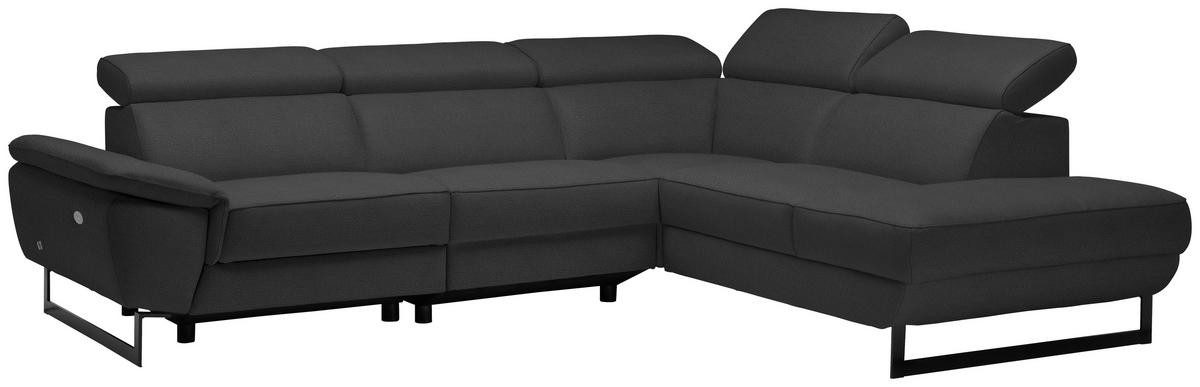 ECKSOFA in Echtleder Anthrazit  - Anthrazit/Schwarz, Design, Leder/Metall (281/225cm) - Celina Home