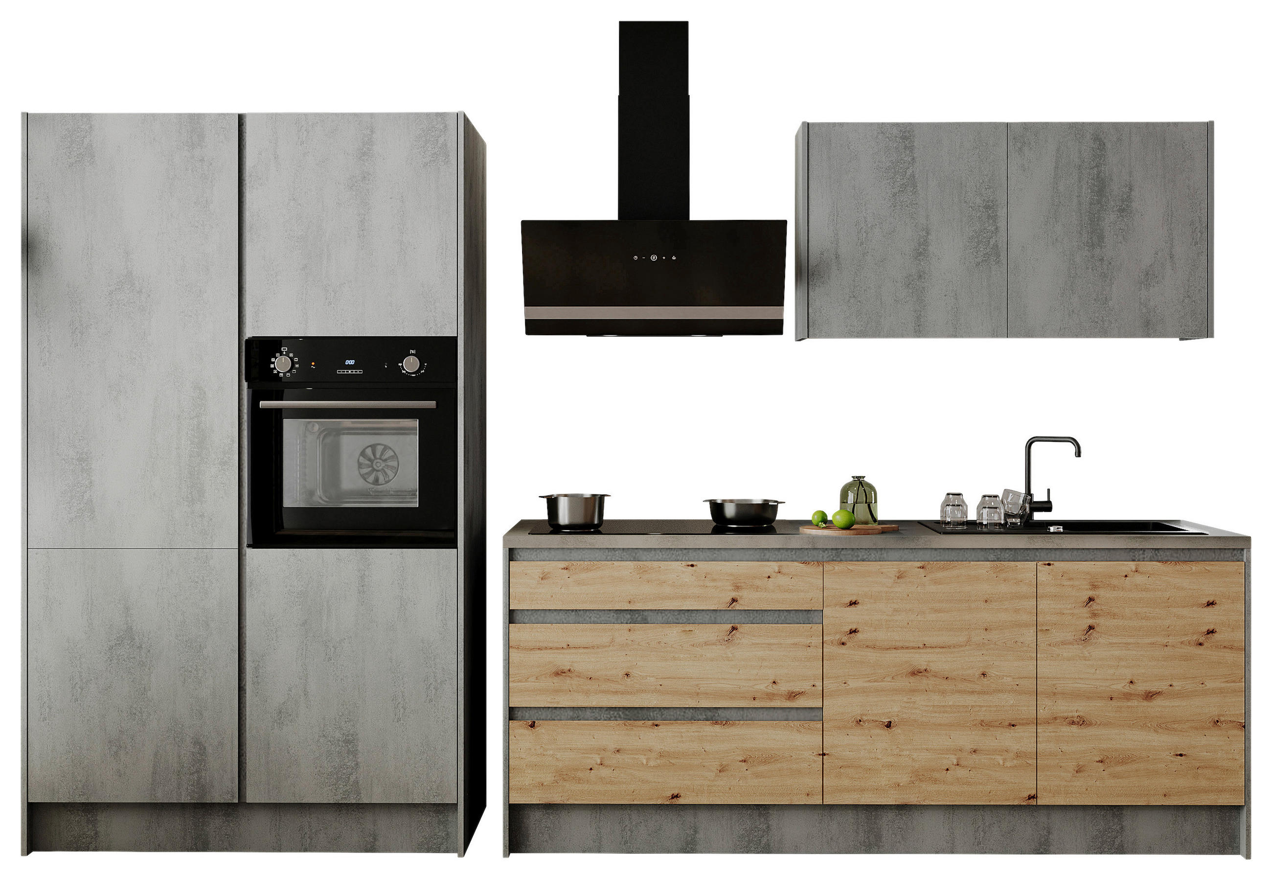 Thumbnail - Mid.you Küchenblock Troja, Anthrazit, Eiche Artisan, Holzwerkstoff, 2 Schublade(n),3 Schublade(n) Schubladen, seitenverk...