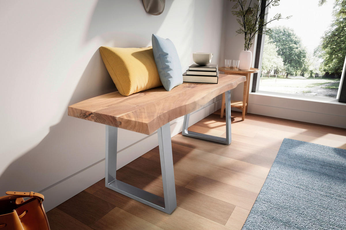 GARDEROBENBANK  - Chromfarben/Hellbraun, Design, Holz/Metall (120/40/45,5cm) - MID.YOU