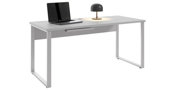 SCHREIBTISCH 70/160/75 cm  in Hellgrau, Weiß  - Silberfarben/Hellgrau, MODERN, Holzwerkstoff/Metall (70/160/75cm) - Novel