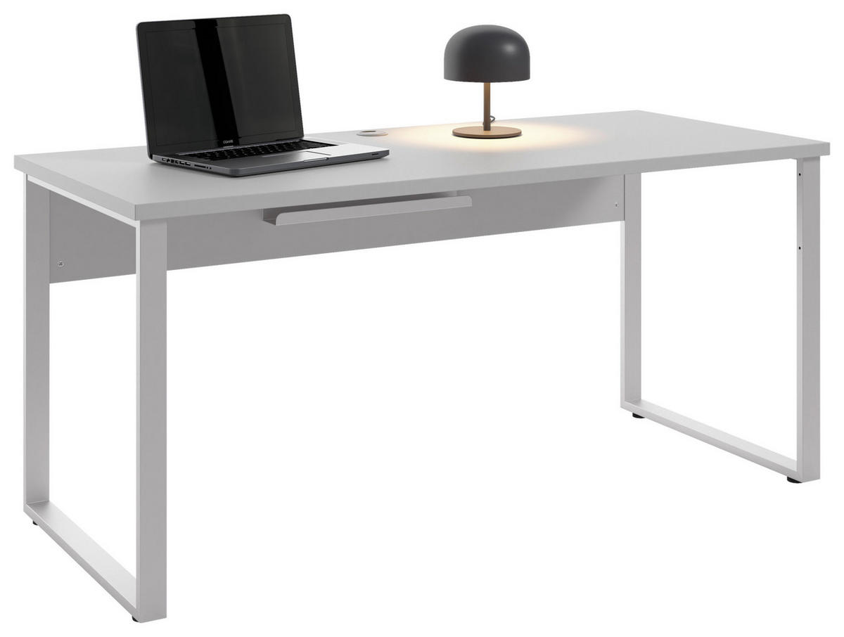 SCHREIBTISCH 70/160/75 cm  in Weiß, Hellgrau  - Silberfarben/Hellgrau, MODERN, Holzwerkstoff/Metall (70/160/75cm)