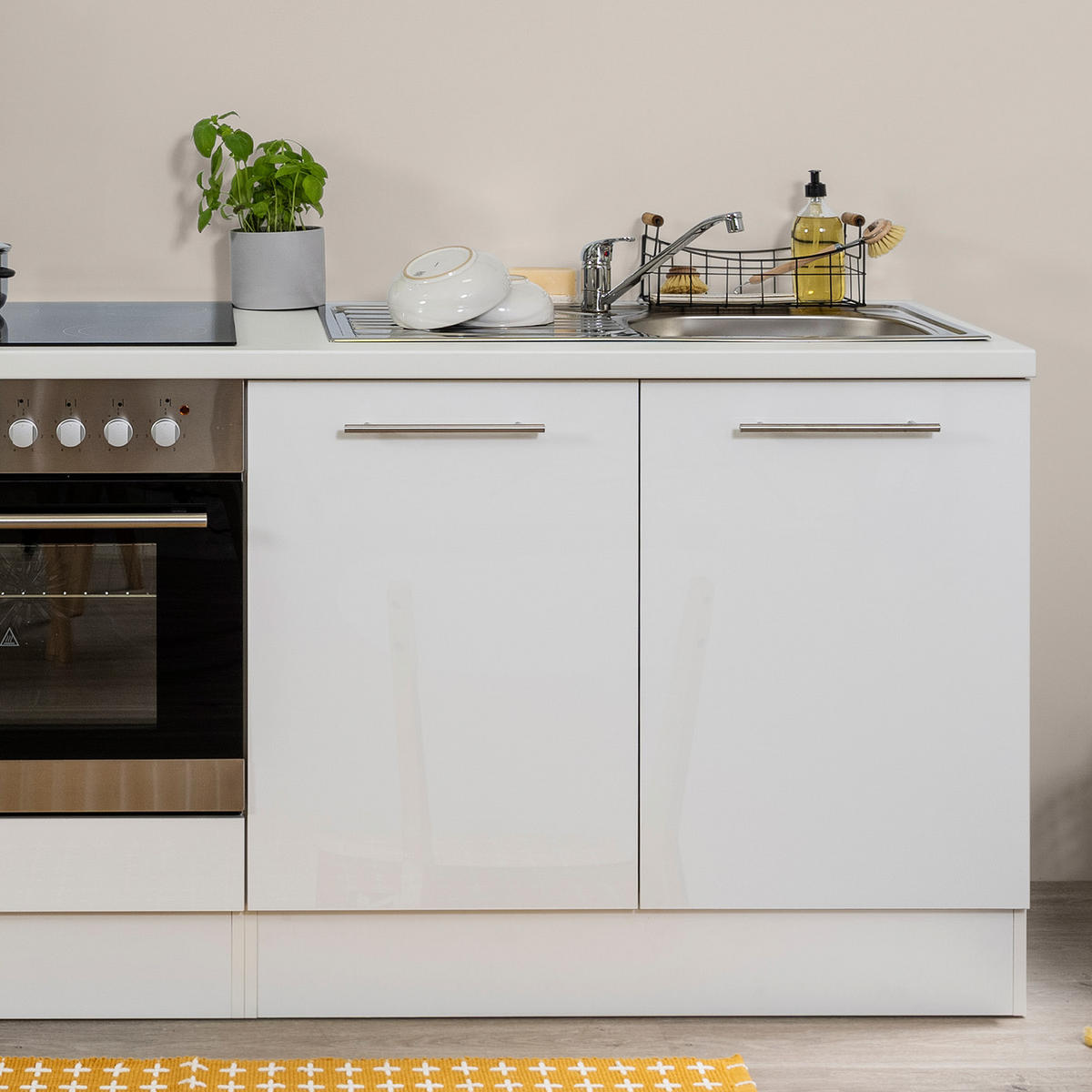KÜCHENBLOCK 270 cm   in Weiss  - Weiss/Alufarben, Konventionell, Holzwerkstoff/Metall (270cm) - Respekta