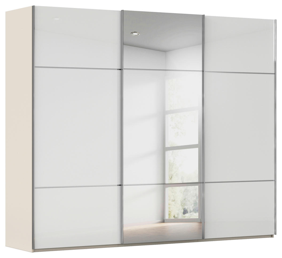 SCHWEBETÜRENSCHRANK  in Weiß, Champagner  - Chromfarben/Champagner, KONVENTIONELL, Glas/Holzwerkstoff (271/223/68cm) - Novel