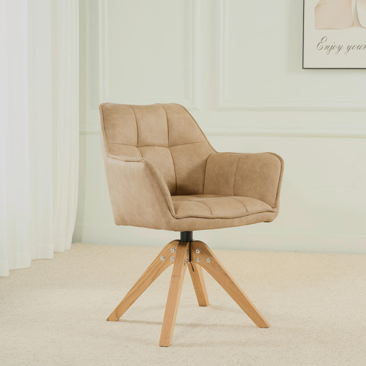 ARMLEHNSTUHL in Holz, Textil Eichefarben, Beige  - Eichefarben/Beige, Basics, Holz/Textil (61/85/63cm) - MID.YOU