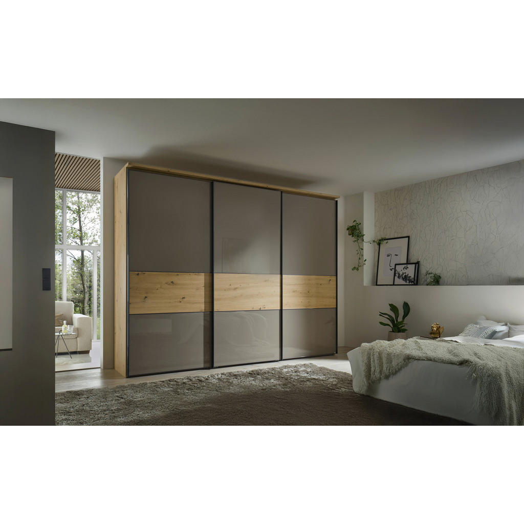 Thumbnail - Moderano Schwebetürenschrank, Eiche Artisan, Mokka, Holzwerkstoff, 4 Fächer, 336x240x68 cm, Goldenes M, BQ - Bündnis für...
