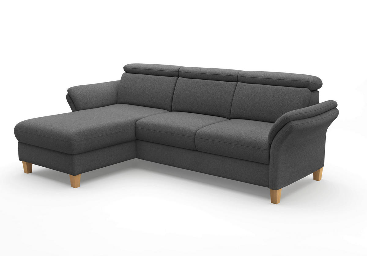 ECKSOFA GLENDALE E Dunkelgrau Flachgewebe  - Eichefarben/Dunkelgrau, KONVENTIONELL, Holz/Textil (166/253cm) - Sit & More