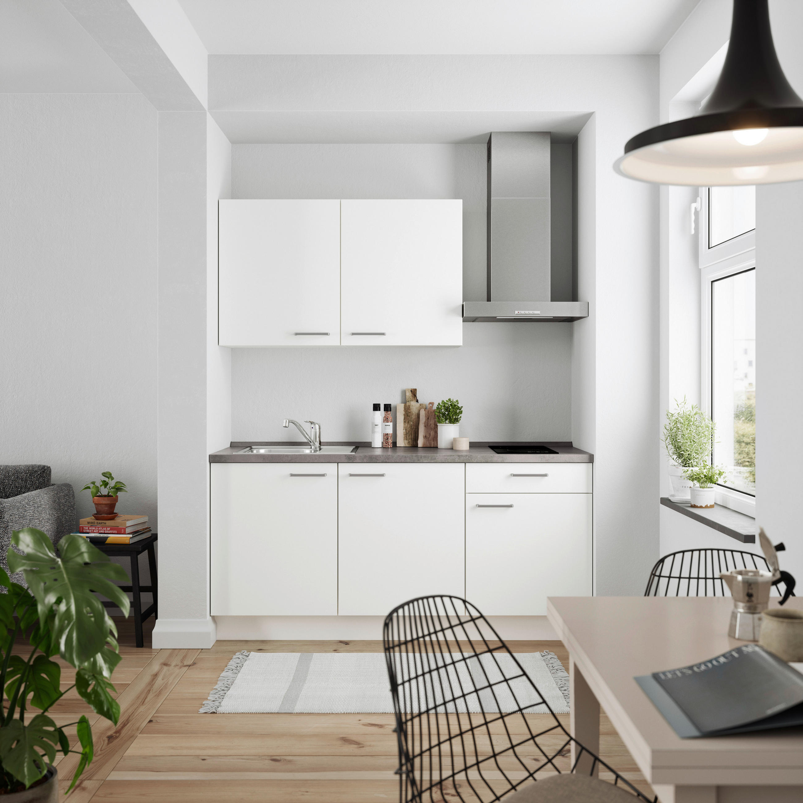 KÜCHENBLOCK 180 cm   in Weiß, Schieferfarben  - Schieferfarben/Edelstahlfarben, MODERN, Holzwerkstoff/Metall (180cm) - Nobilia