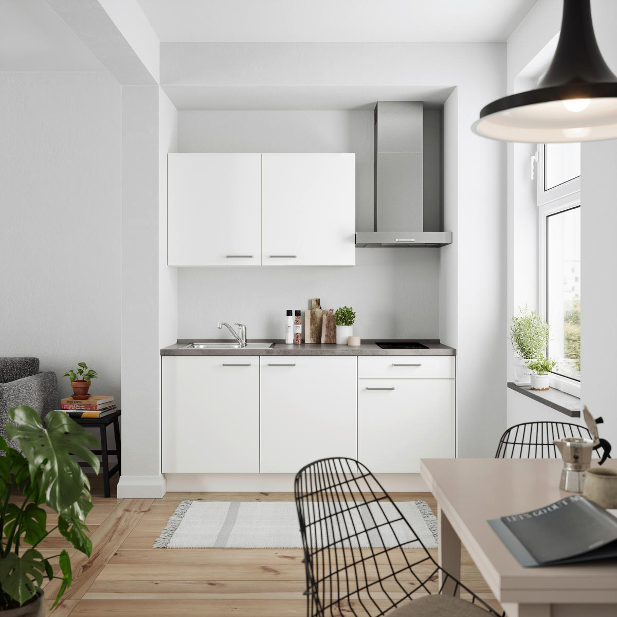 KÜCHENBLOCK 180 cm   in Weiß, Schieferfarben  - Schieferfarben/Edelstahlfarben, MODERN, Holzwerkstoff/Metall (180cm) - Nobilia