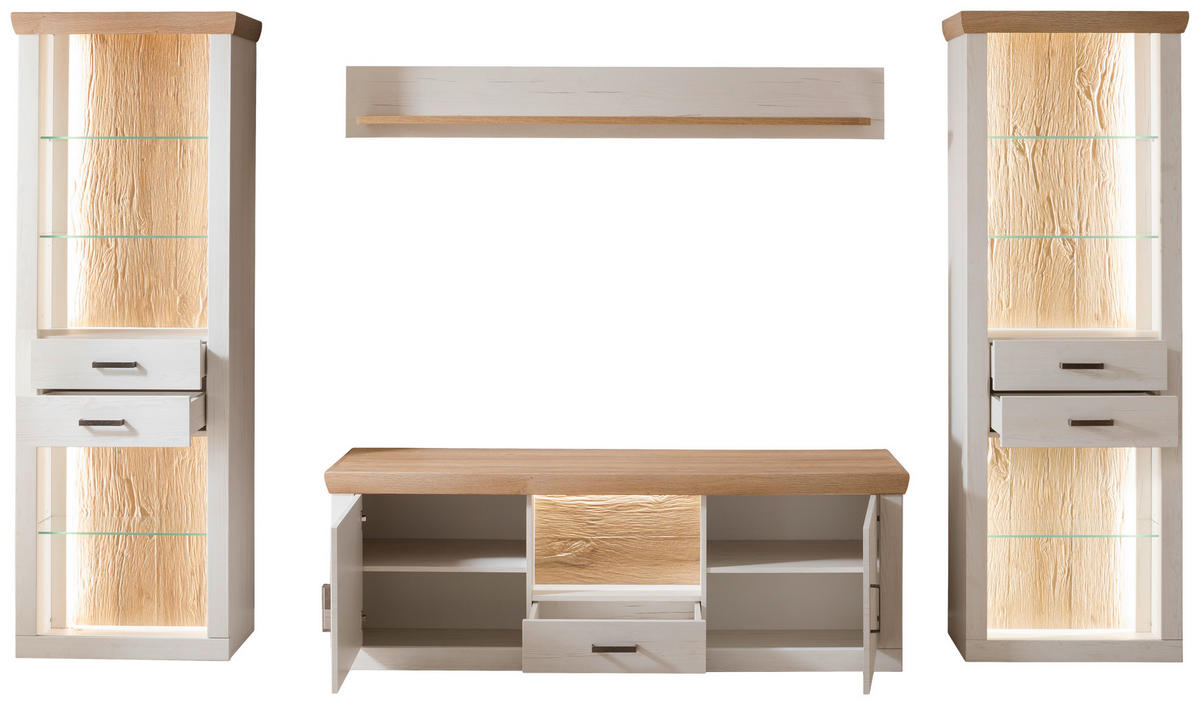 WOHNWAND  in Eichefarben, Pinienfarben  343/205/50 cm  - Eichefarben/Graphitfarben, Design, Glas/Holzwerkstoff (343/205/50cm) - MID.YOU