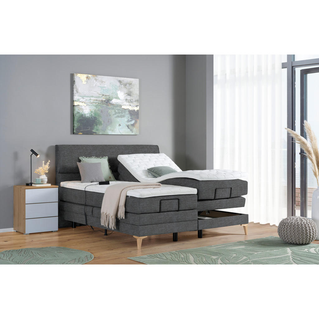 Thumbnail - Voleo Boxspringbett, Grau, Textil, Eiche, massiv, H3, 7-Zonen, Höhe ca. 19 cm, 160x200 cm, Über- und Sondergrößen erhält...