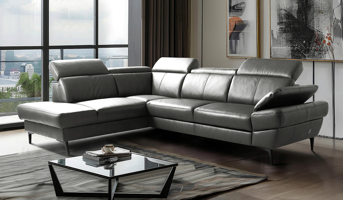 ECKSOFA  in Lederlook Echtleder Anthrazit  - Anthrazit/Schwarz, Design, Leder/Textil (211/264cm) - Livetastic