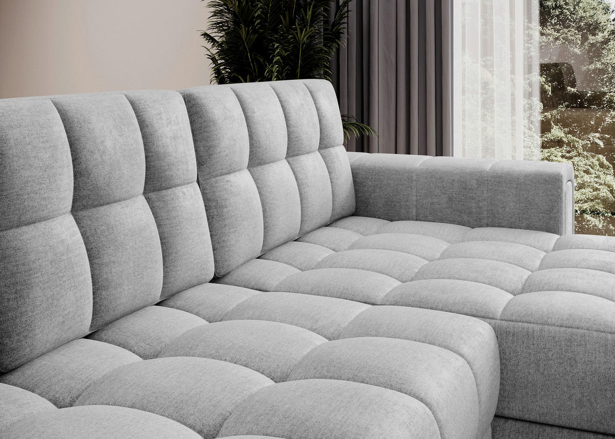 ECKSOFA Samt Hellgrau  - Hellgrau/Schwarz, Design, Kunststoff/Textil (260/150cm) - MID.YOU