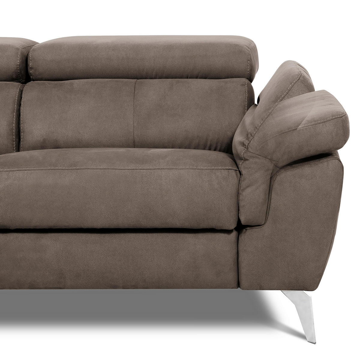 ECKSOFA SONO in Lederlook Braun Armteilverstellung, Kopfteilverstellung  210/265 cm  - Chromfarben/Braun, Design, Textil/Metall (210/265cm) - Livetastic
