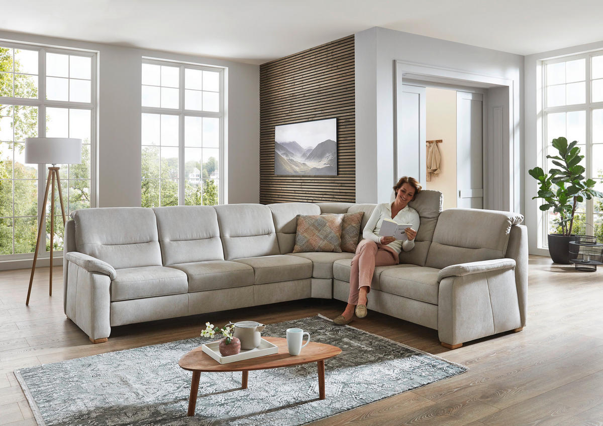 ECKSOFA Mikrofaser Hellgrau  - Eiche Bianco/Hellgrau, Konventionell, Holz/Textil (303/245cm) - Beldomo Comfort