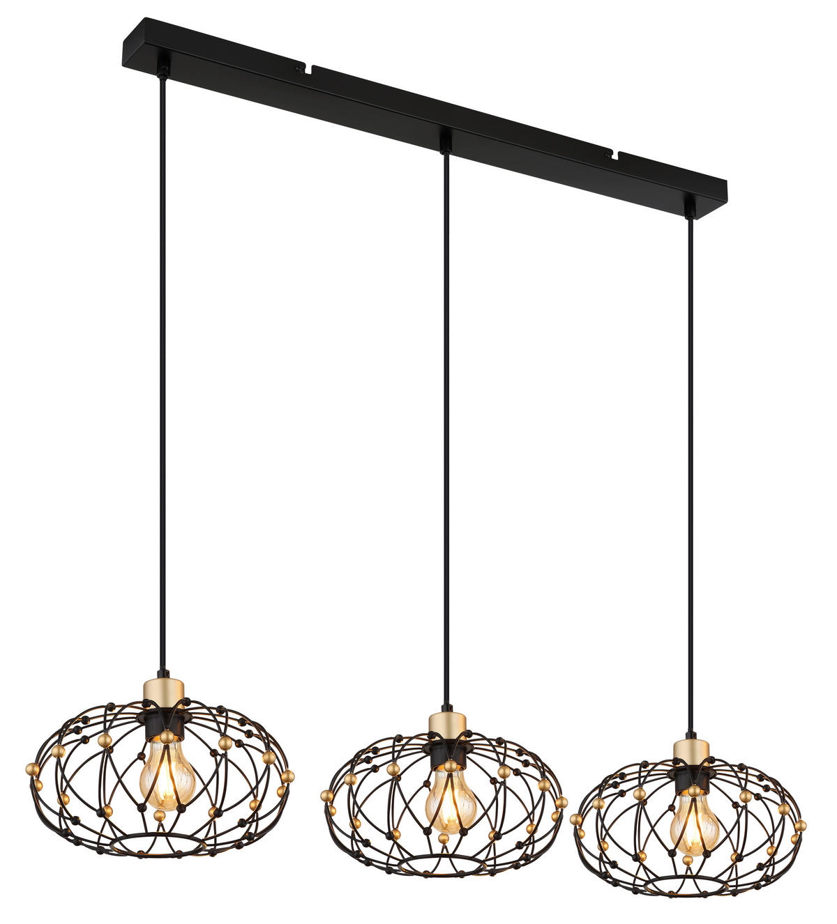 HÄNGELEUCHTE 95/28/150 cm    - Goldfarben/Schwarz, Design, Kunststoff/Metall (95/28/150cm) - Globo